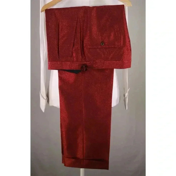 Edward Sexton Bespoke Custom Made for Adam Lambert Red Glitter 3-Piece Suit 42L - Picture 13 of 13